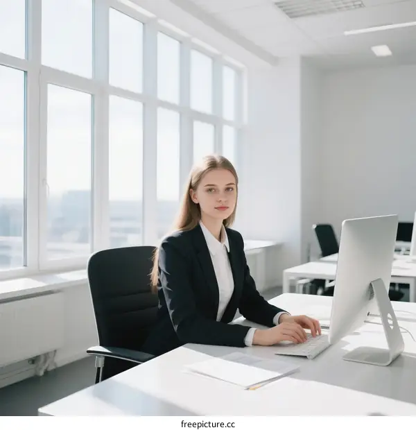 Professional woman working at desk in modern office
