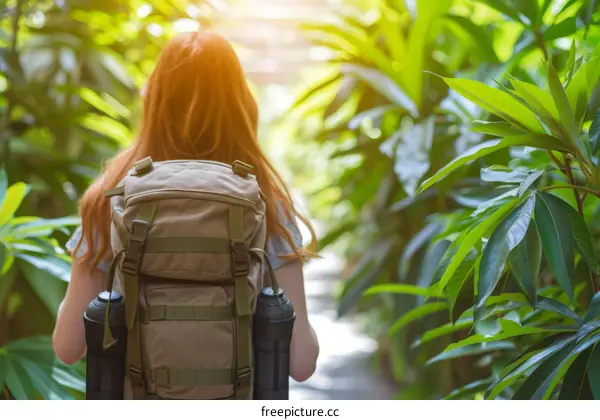 woman hiking in the jungle