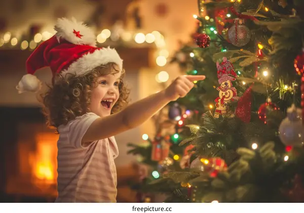 Little girl decorating Christmas tree