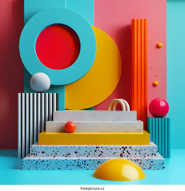 Abstract Geometric Shapes 3D Illustration With Colorful Background