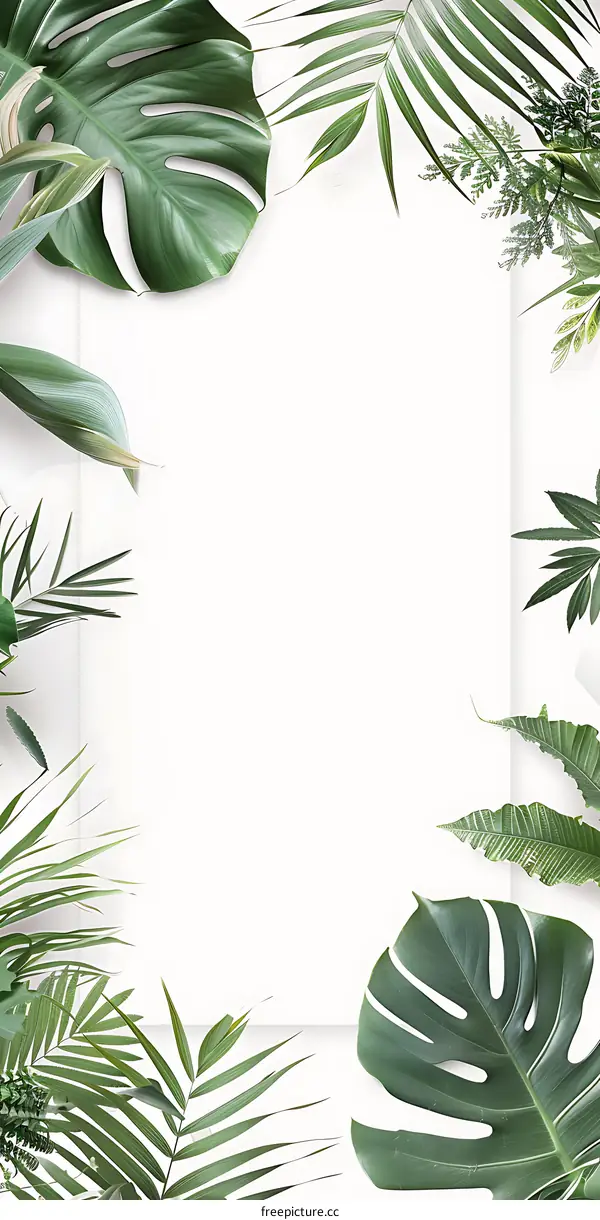 Green Leaves Frame On White Background