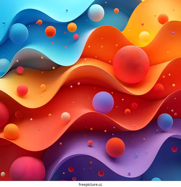 Colorful 3D Render of Abstract Waves and Spheres