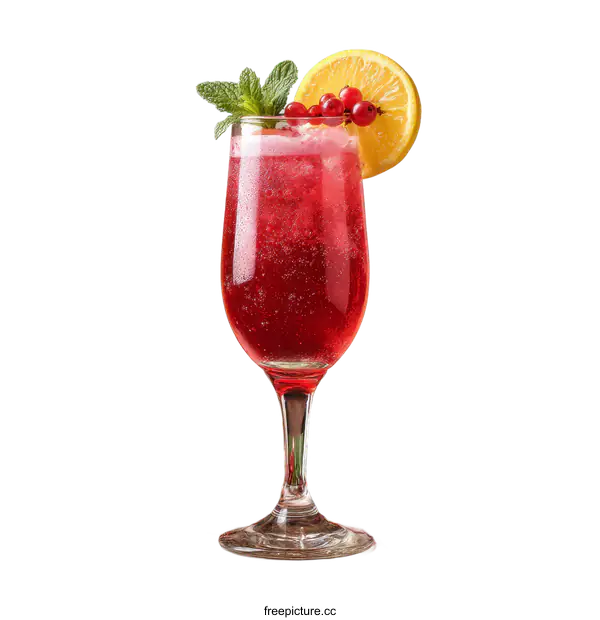 [Transparent Background PNG]Refreshing Red Cocktail with Berries and Lemon
