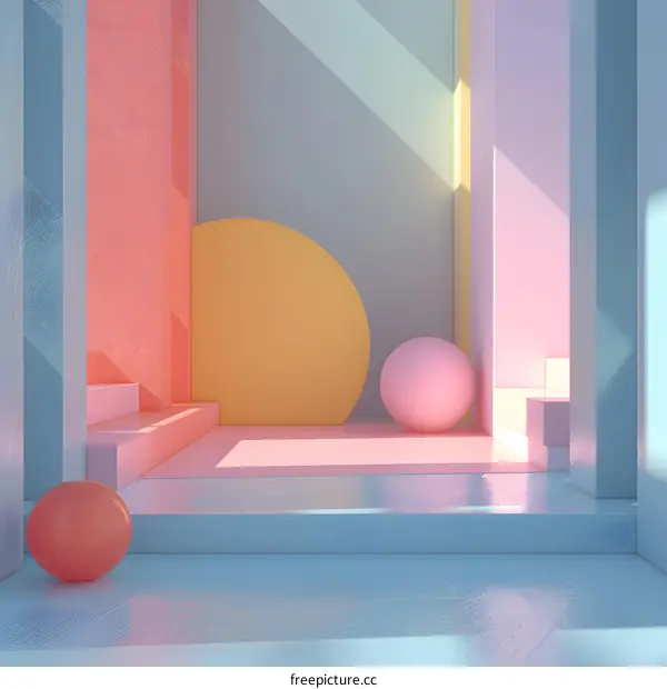 Abstract Colorful Room With Geometric Shapes And Light