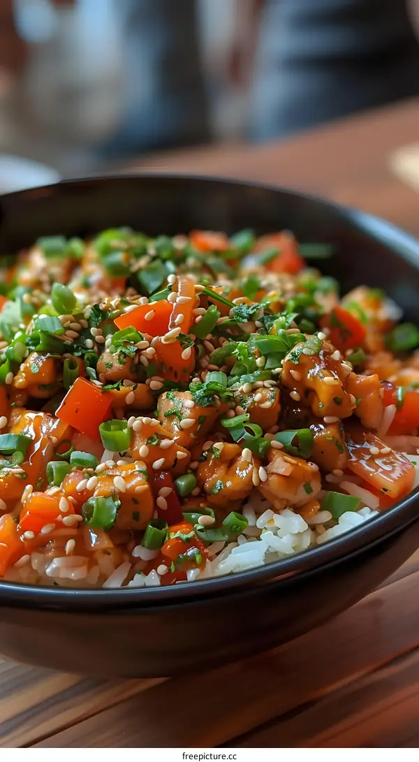 A bowl of delicious chicken teriyaki with rice