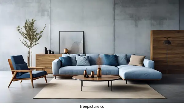 Blue modern living room interior design