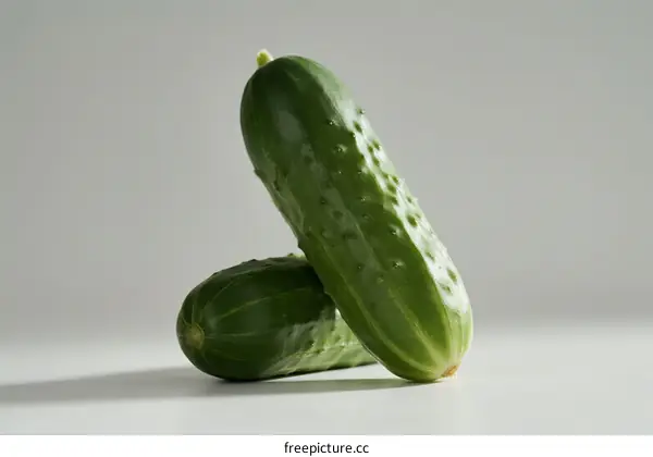 Fresh green cucumbers on white background with healthy nutrition