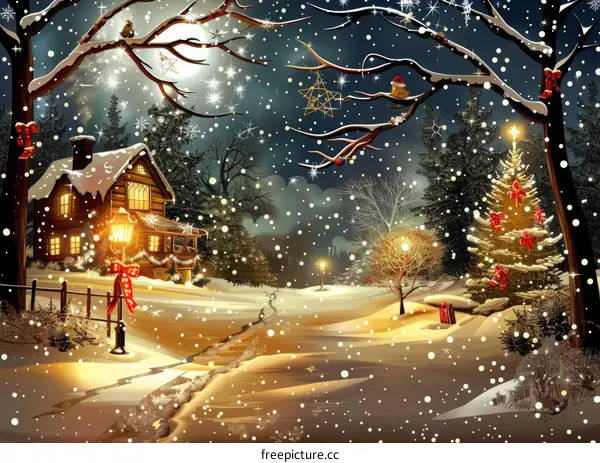 Snow-Covered Cabin on a Christmas Eve