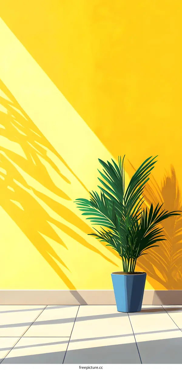 Sunlight Shining Through Window On Plant In Blue Pot