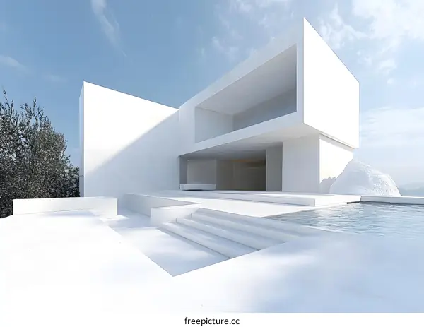 Modern Minimalist Architecture House With Pool And Sky