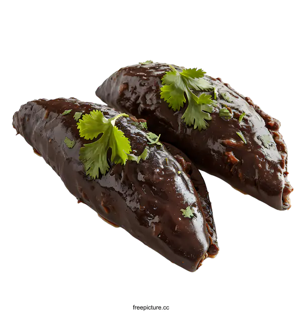 [Transparent Background PNG]Two mole poblano enchiladas on white background