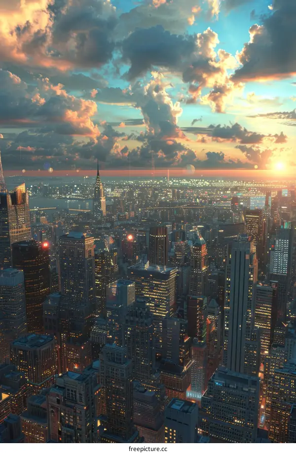 Cityscape Panorama of New York at Sunset