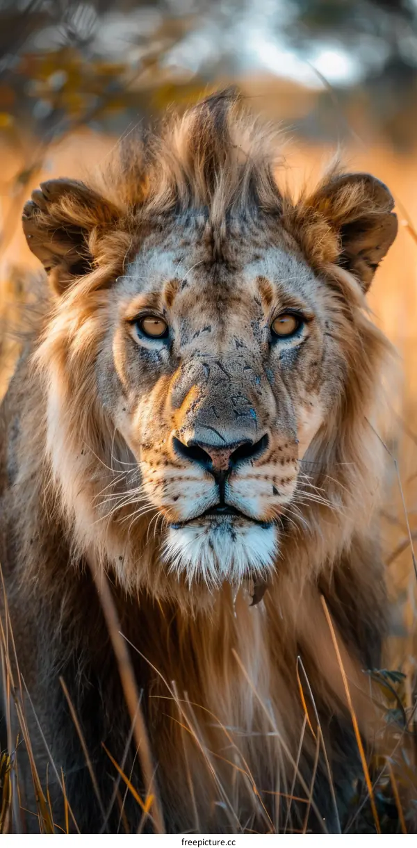 Male Lion Close-Up Portrait in the Savanna