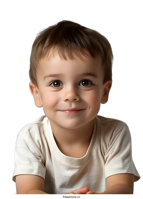 [Transparent Background PNG]Portrait of a Smiling Little Boy with Brown Eyes
