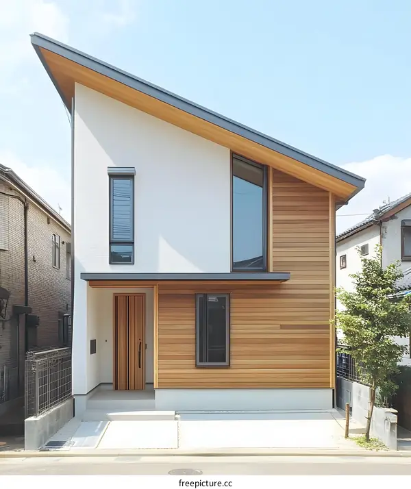 Modern Minimalist House with Wood Siding and Angled Roof
