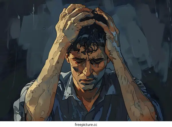 A man with his hands on his head and water dripping down his face