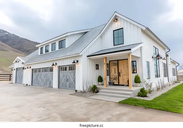 Modern Farmhouse with Attached Garages in a Rural Setting