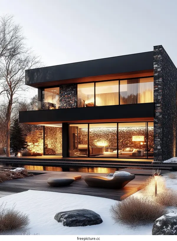 Modern Luxury House Exterior in Winter