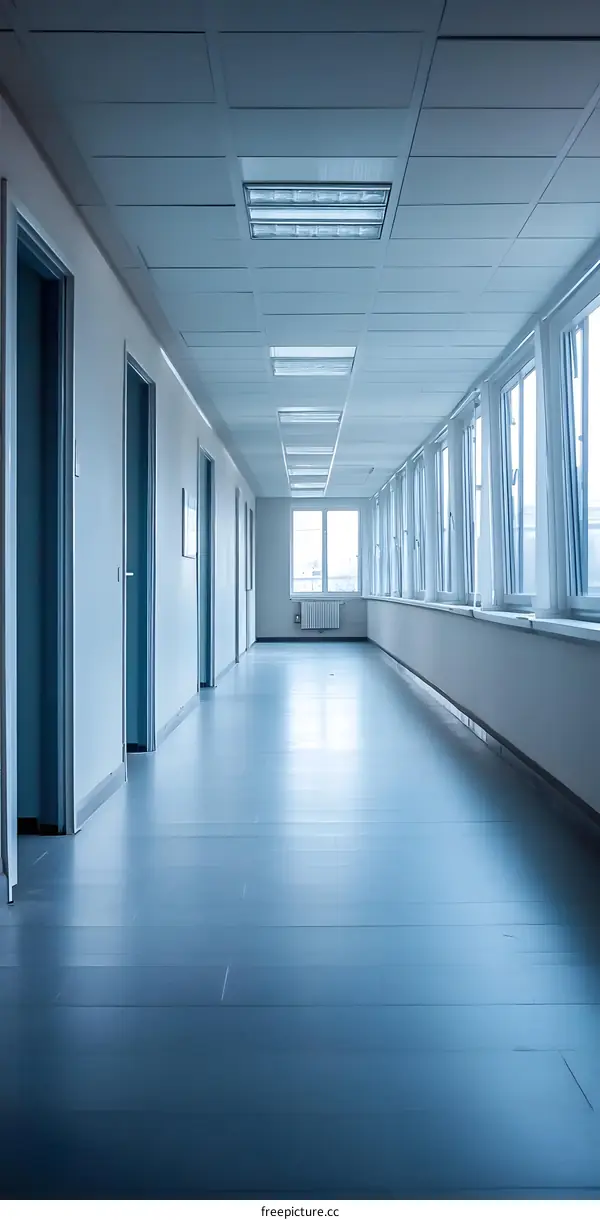 Empty Hallway With White Walls And Windows