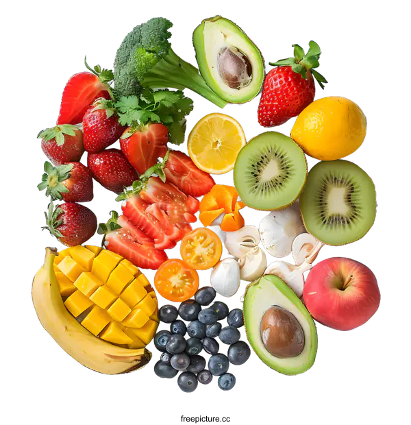 [Transparent Background PNG]Fresh Fruits and Vegetables Arranged in a Circle