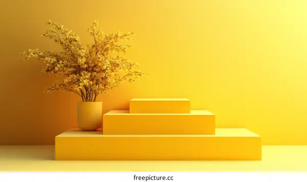 Yellow Minimalist Display Podium with Plants