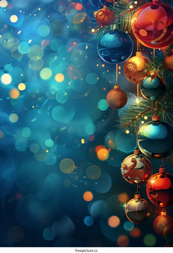 Gleaming Gold and Blue Christmas Ornaments with Red and Green Accents