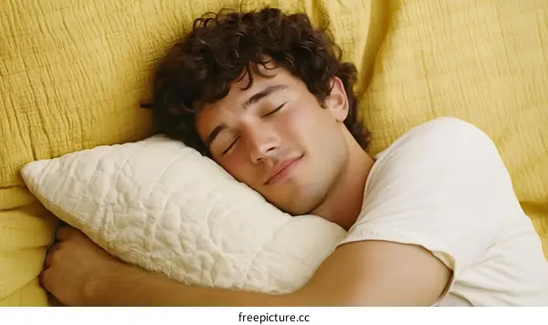 Man Sleeping on Yellow Blanket with Pillow