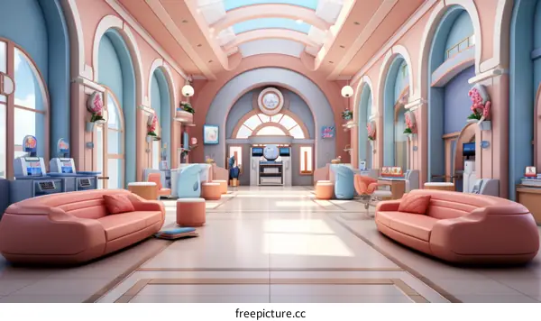 A beautiful pink and blue waiting room