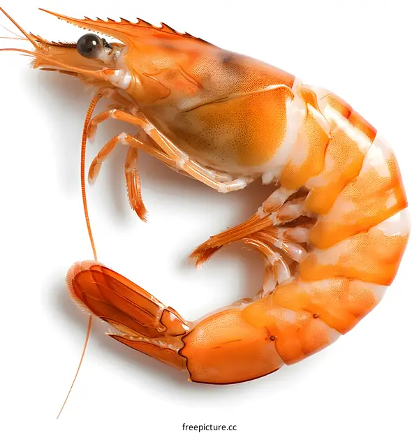 A large cooked prawn isolated on white
