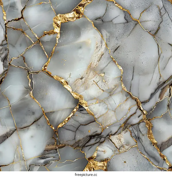 Elegant Gray and White Marble Texture with Golden Veins