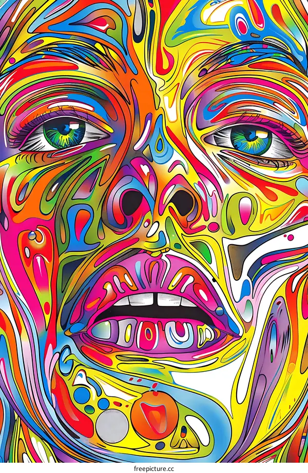 Abstract Colorful Pop Art Illustration of Female Face