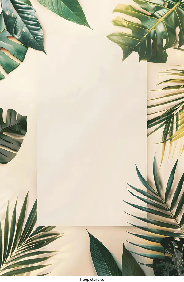 Tropical Leaves Background with White Square