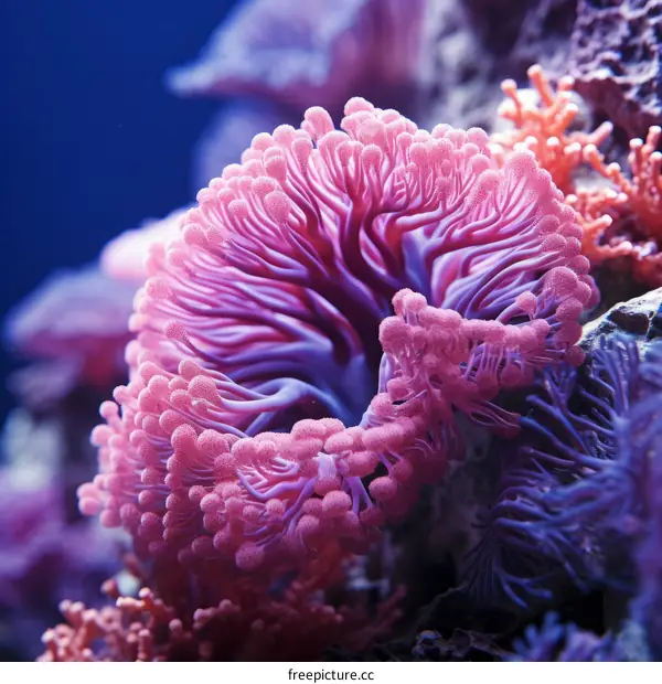 Amazing Underwater World with Pink Flower Anemone