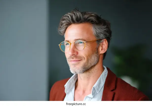 Thoughtful Mature Caucasian Man in Profile View