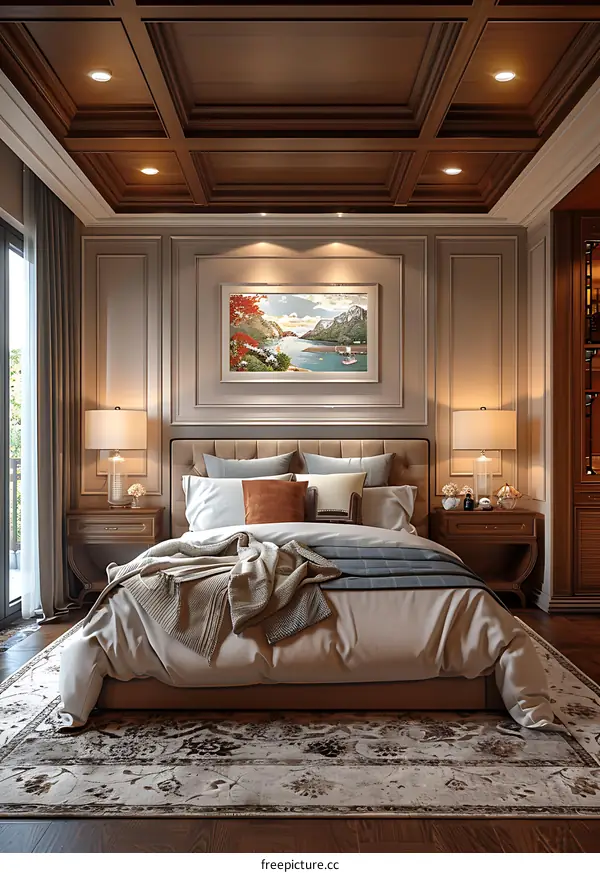 Wooden wall panels headboard background wall design效果图