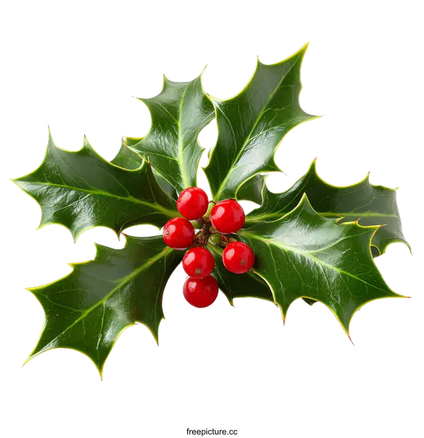 [Transparent Background PNG]Christmas Holly Branch with Red Berries
