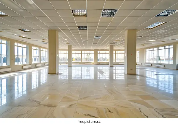 Empty Modern Office Space With Large Windows