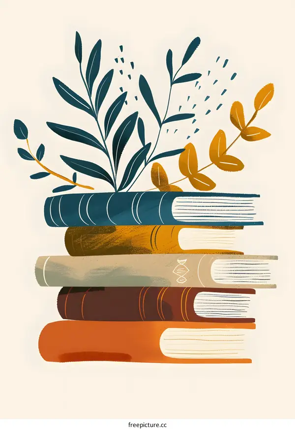 Stack of Books with Watercolor Floral Illustration
