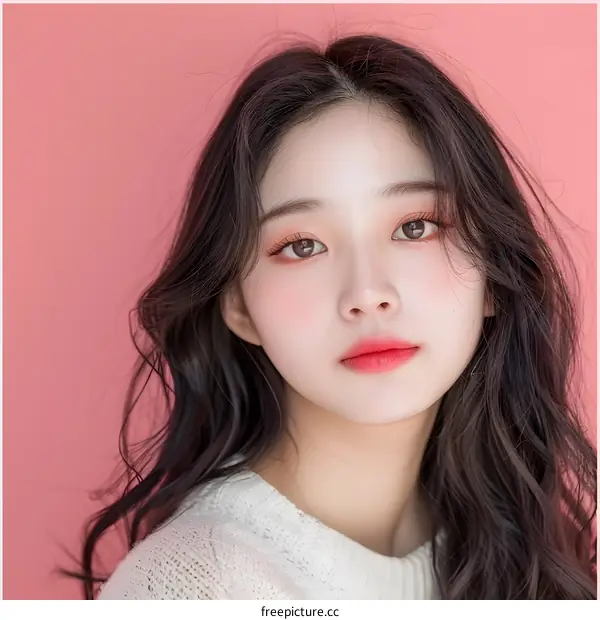 Portrait of a Young Asian Woman with Long Black Hair