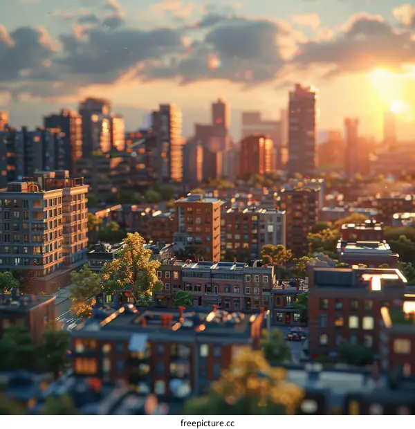 Cityscape Sunset Digital Illustration