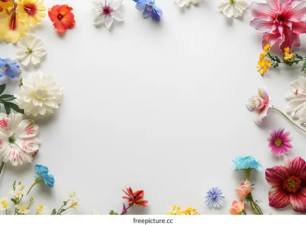 Colorful Flowers Frame on White Background