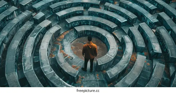 Man standing in the center of a maze