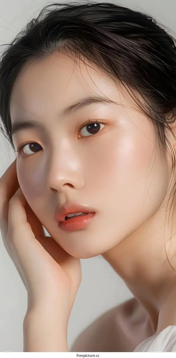 Close Up Portrait of a Young Asian Woman with Clear Skin