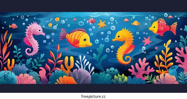 Cute Sea Creatures in a Vibrant Underwater World