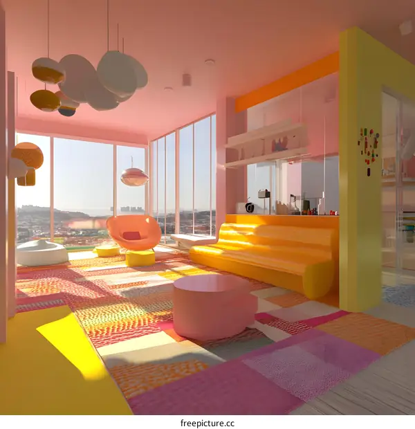 Modern Interior Design Living Room with Colorful Furniture