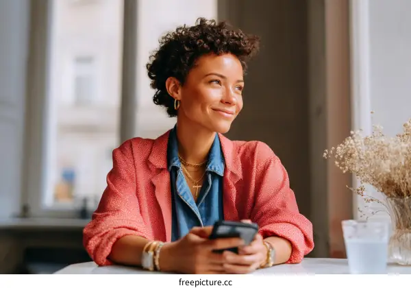 Woman using mobile phone indoors