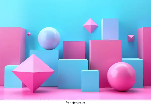 Pastel Geometric Shapes Composition: Pink, Blue & Purple