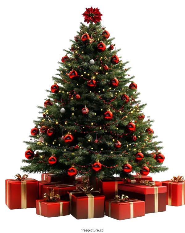 [Transparent Background PNG]Christmas Tree with Gifts Isolated on White Background