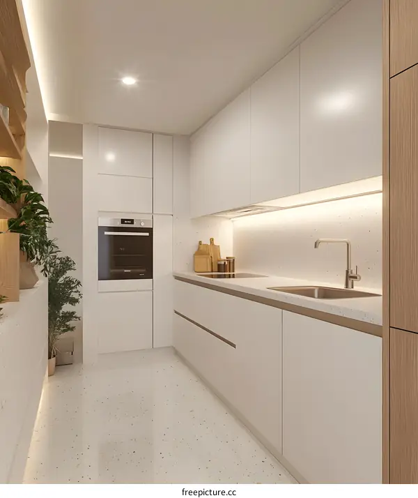 Modern White Kitchen Interior Design with Wooden Accents