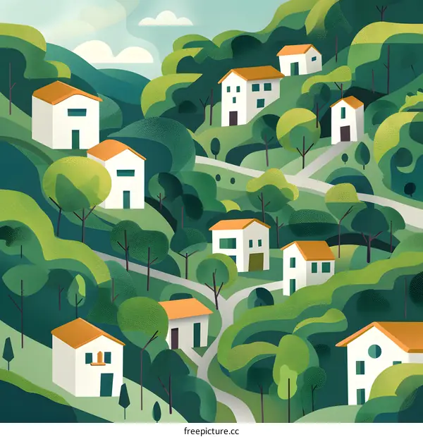 Hills with Houses Illustration